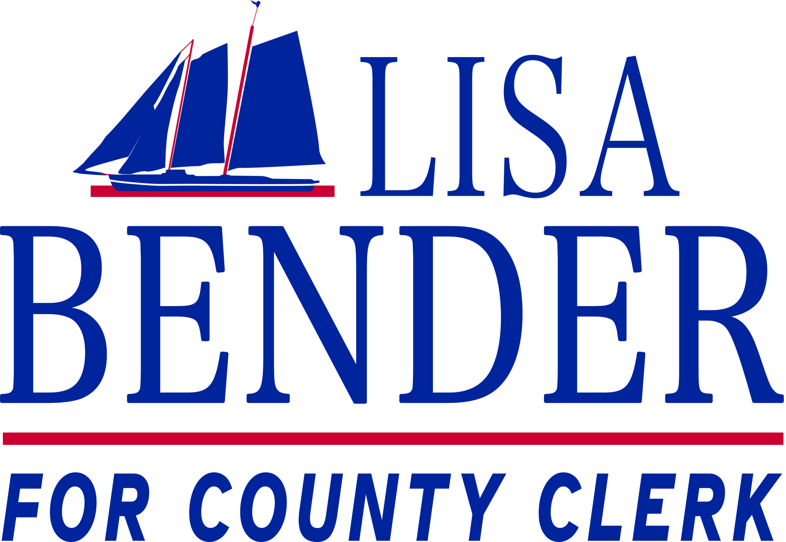 Logo for the Bender for County Clerk Campaign with a Sailboat and "Lisa Bender for County Clerk" text